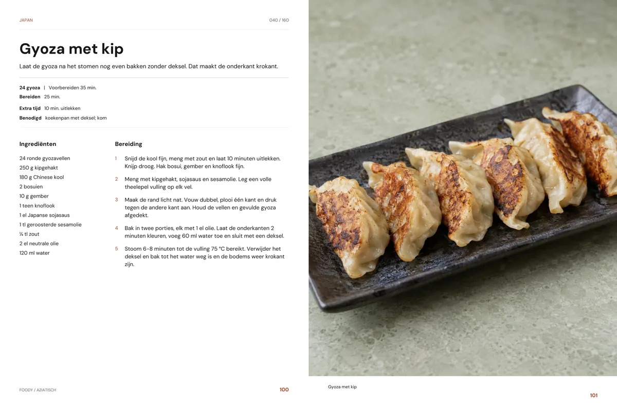 Gyoza met kip: recept en beeld naast elkaar