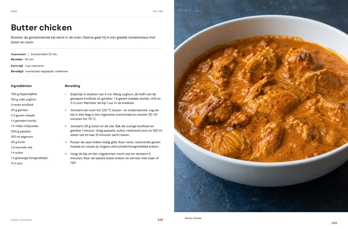 Butter chicken: recept en beeld naast elkaar