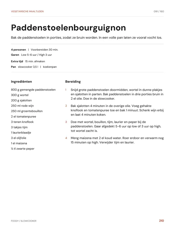 Paddenstoelenbourguignon: recept uit het slowcooker kookboek van Foody
