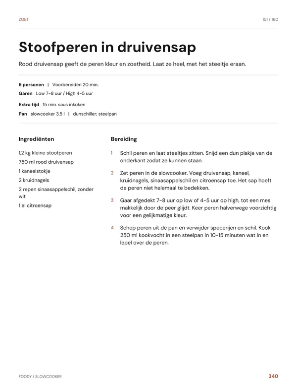 Stoofperen in druivensap: recept uit het slowcooker kookboek van Foody