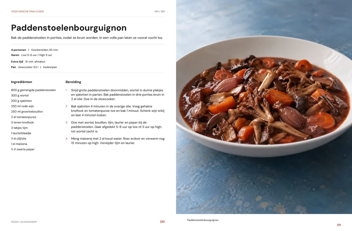 Paddenstoelenbourguignon: recept en beeld naast elkaar