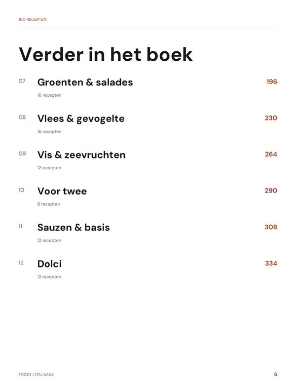 Inhoud: hoofdstuk 7 tot en met 12 uit het Italiaanse kookboek van Foody