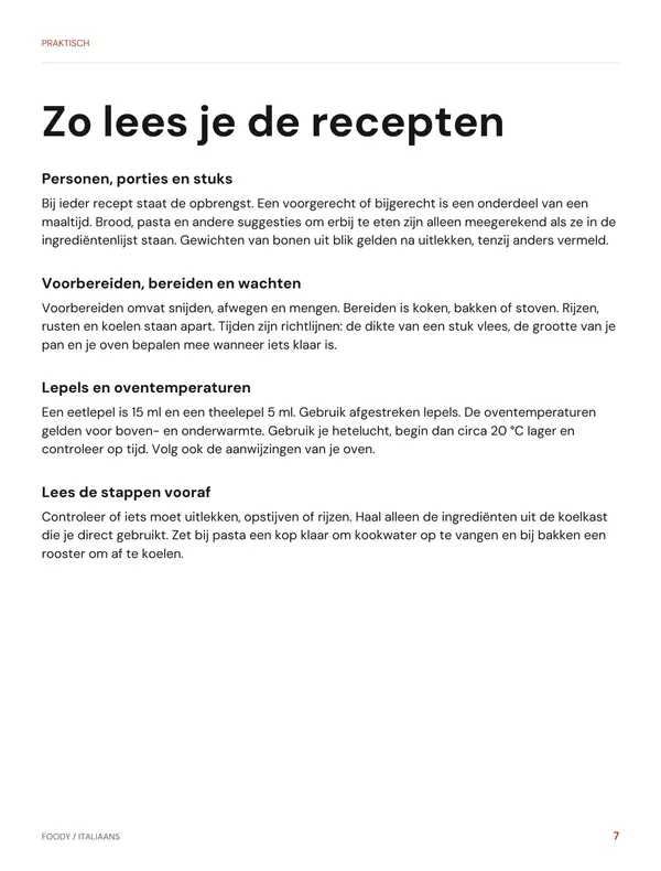 Zo lees je de recepten: praktische uitleg uit het Italiaanse kookboek van Foody
