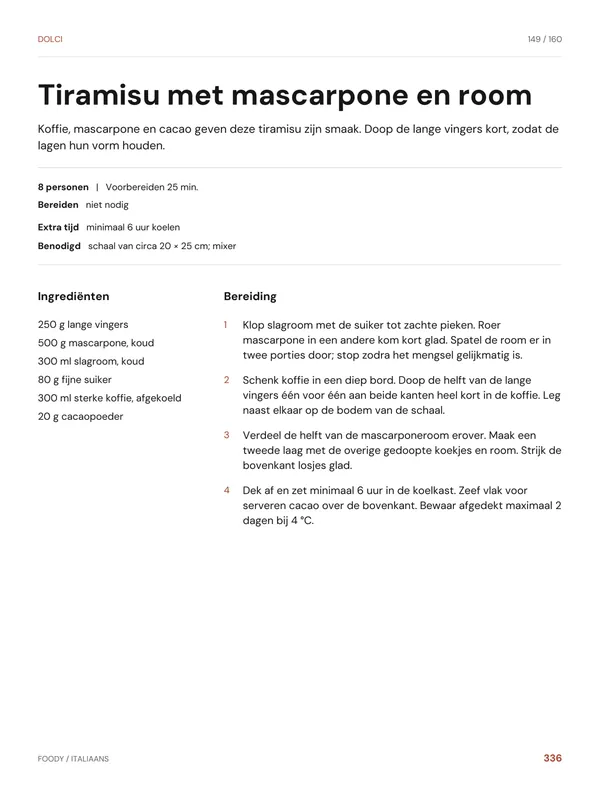 Tiramisu met mascarpone en room: recept uit het Italiaanse kookboek van Foody