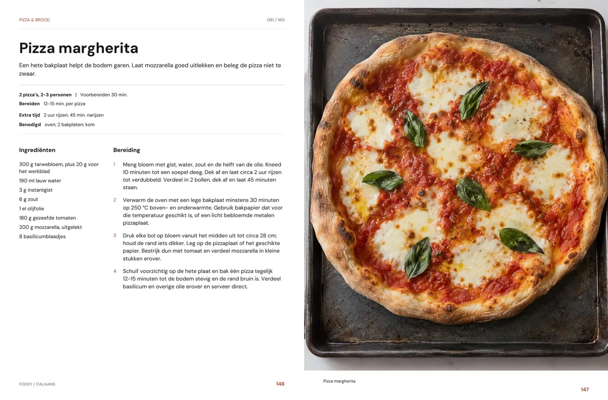 Pizza margherita: recept en beeld naast elkaar