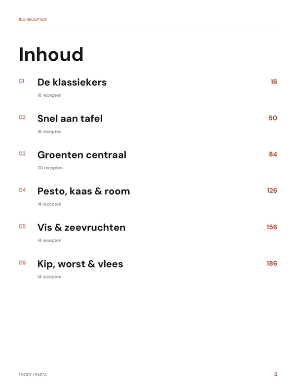 Inhoud: hoofdstuk 1 tot en met 6 uit het pastakookboek van Foody