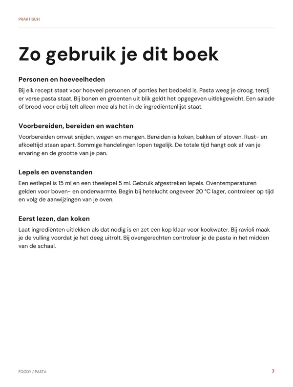 Zo gebruik je dit boek: praktische uitleg uit het pastakookboek van Foody