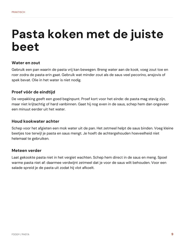Praktisch: pasta koken met de juiste beet uit het pastakookboek van Foody