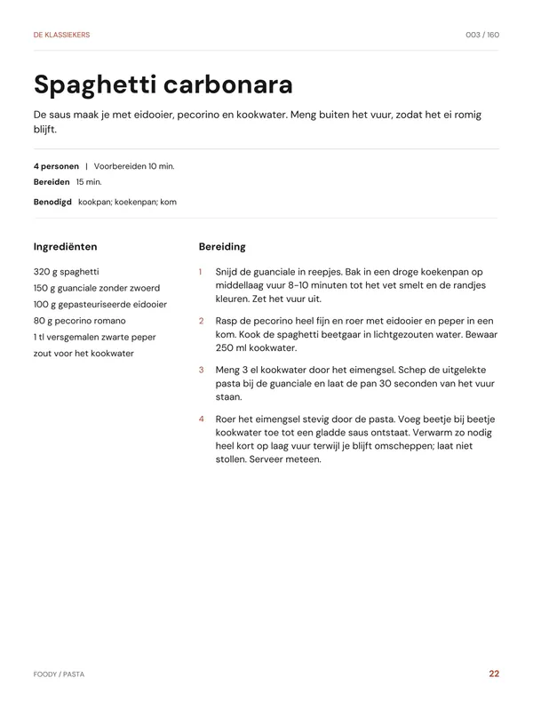 Spaghetti carbonara: recept uit het pastakookboek van Foody