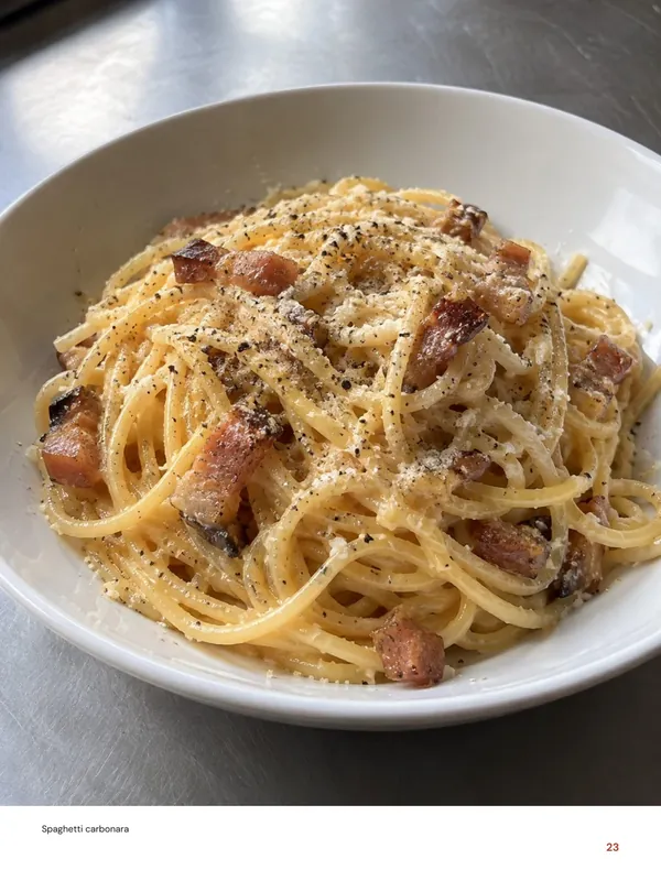 Spaghetti carbonara: beeld uit het pastakookboek van Foody