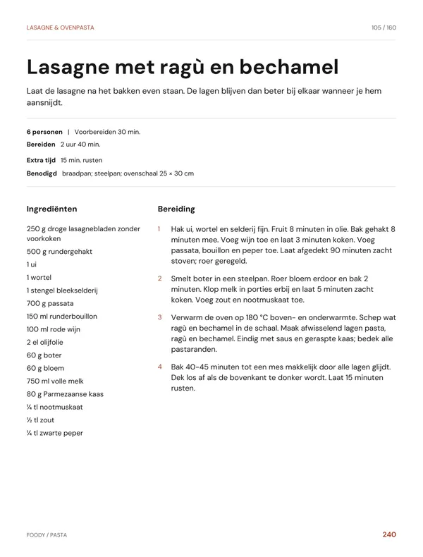 Lasagne met ragù en bechamel: recept uit het pastakookboek van Foody