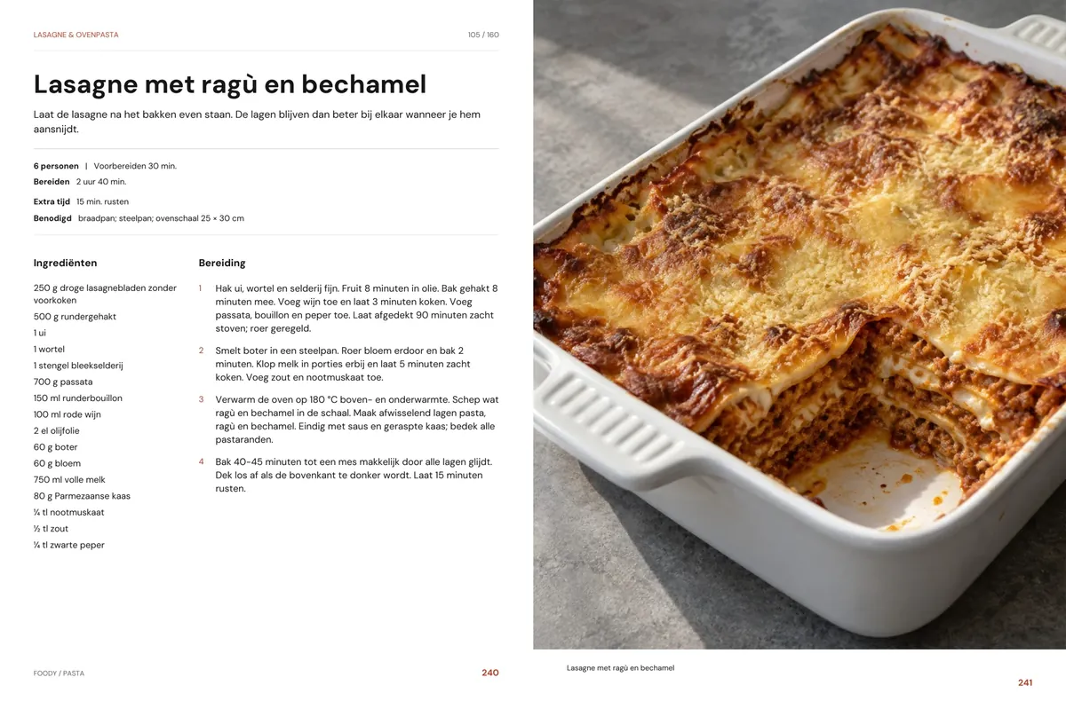 Lasagne met ragù en bechamel: recept en beeld naast elkaar
