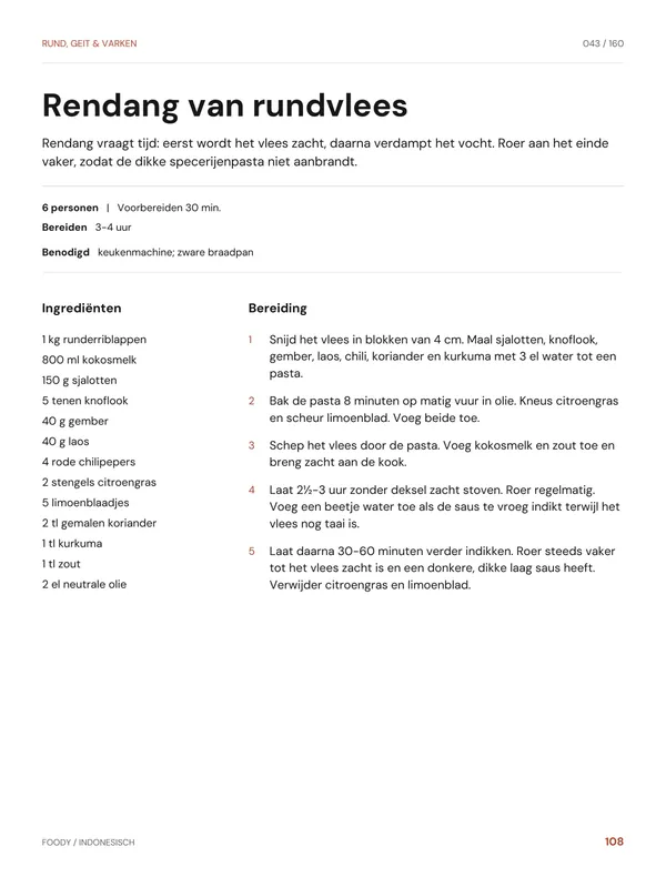 Rendang van rundvlees: recept uit het Indonesische kookboek van Foody