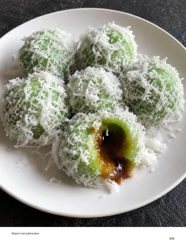 Klepon met palmsuiker: beeld uit het Indonesische kookboek van Foody