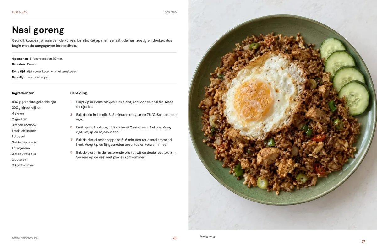 Nasi goreng: recept en beeld naast elkaar