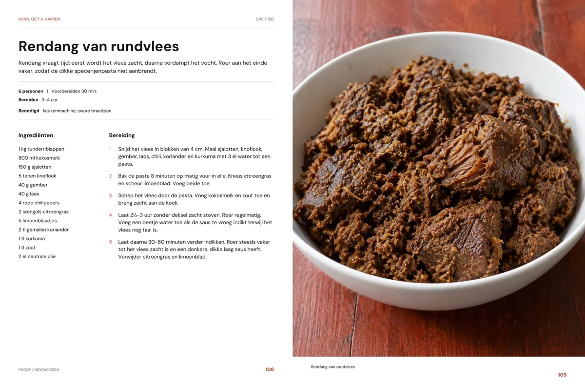 Rendang van rundvlees: recept en beeld naast elkaar