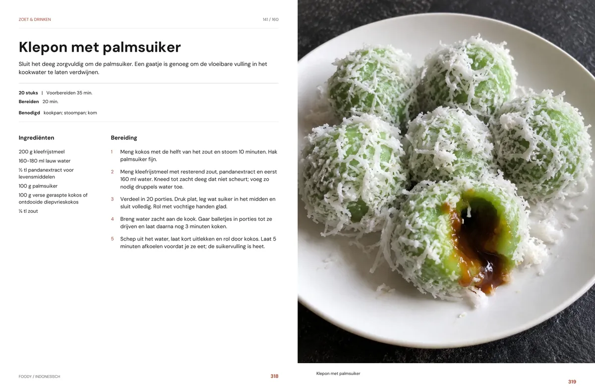 Klepon met palmsuiker: recept en beeld naast elkaar