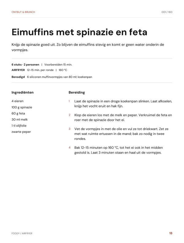 Eimuffins met spinazie en feta: recept uit het Foody Airfryer-kookboek