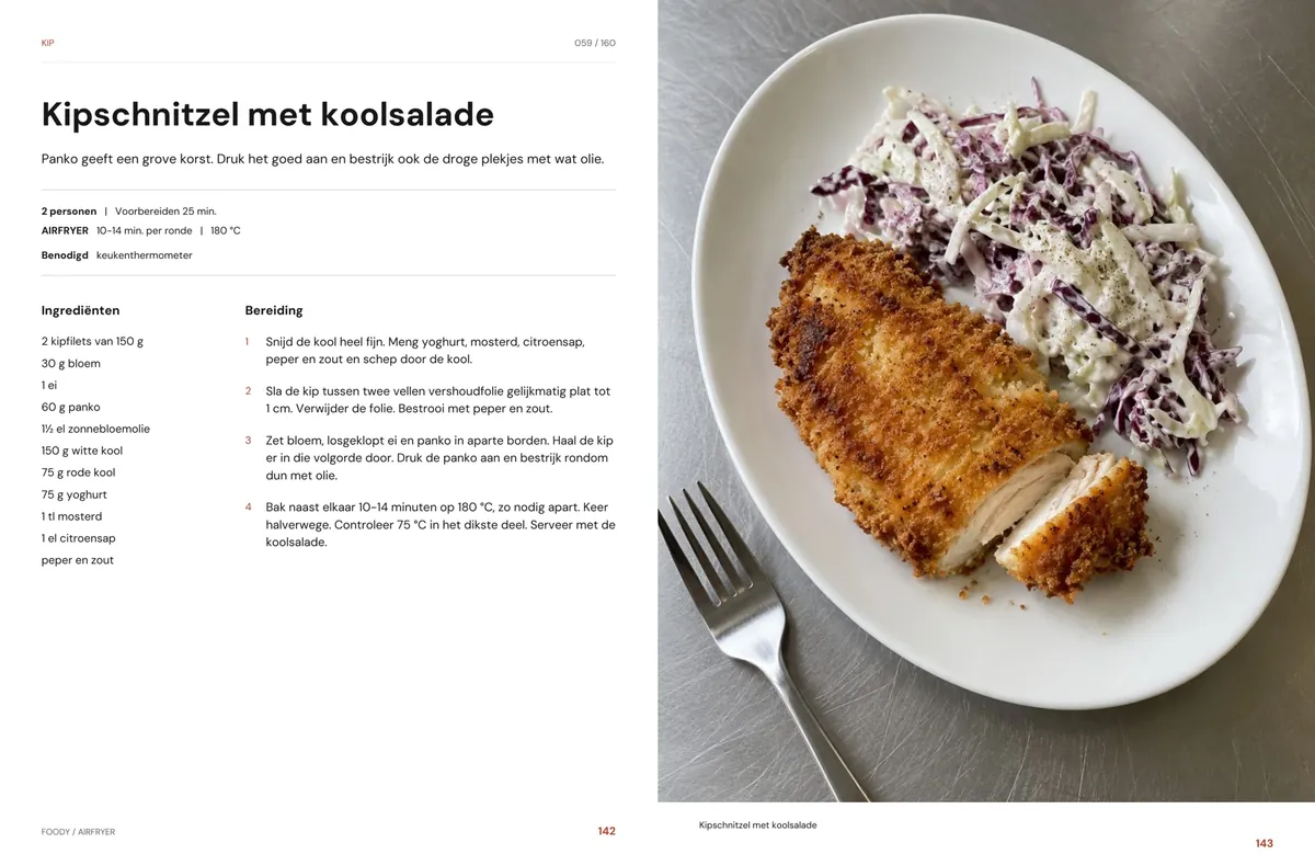Kipschnitzel met koolsalade: recept en beeld naast elkaar