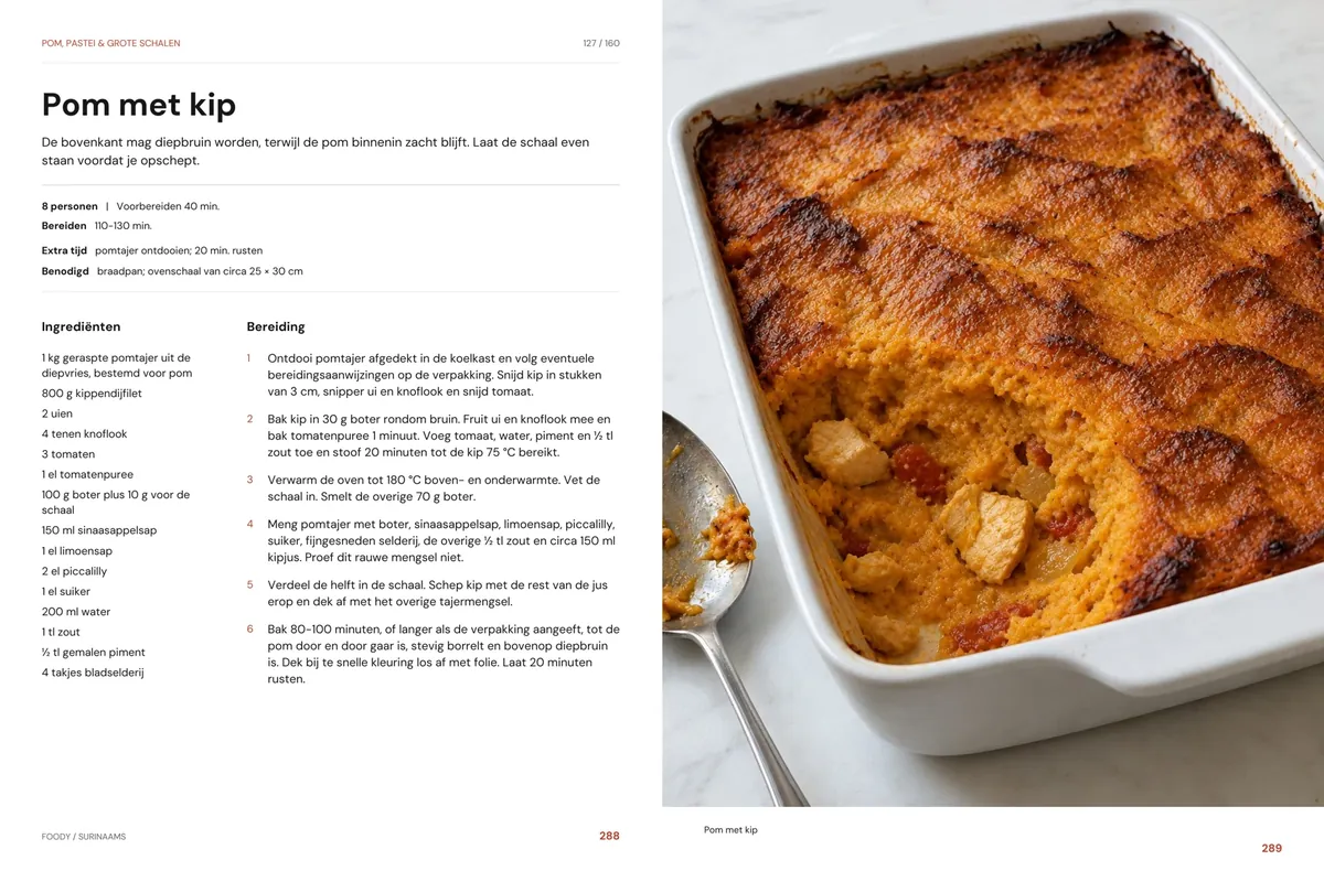 Pom met kip: recept en beeld naast elkaar